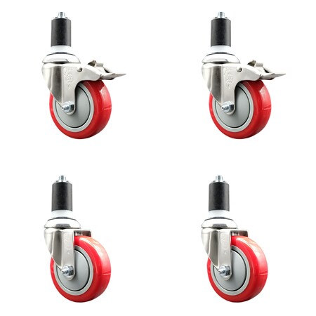 Service Caster 4 Inch 316SS Red Poly Swivel 1-1/2 Inch Expanding Stem Caster Lock Brake, 2PK SS316TTLEX20S414-PPUB-RED-2-S-2-112